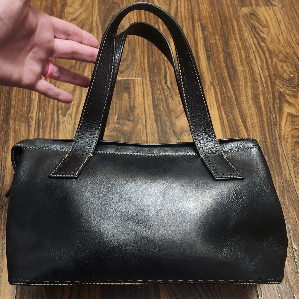 Fossil Sedona Black Leather Satchel Handbag Purse Medium ZB9095